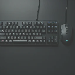 Bovenaanzicht van een mechanisch gamingtoetsenbord gecombineerd met een bedrade esports-muis geplaatst op een schone donkere werkruimte, met nadruk op minimalistische professionele apparatuur die typisch wordt gebruikt in competitieve gamingopstellingen en prestatiegerichte trainingsomgevingen.